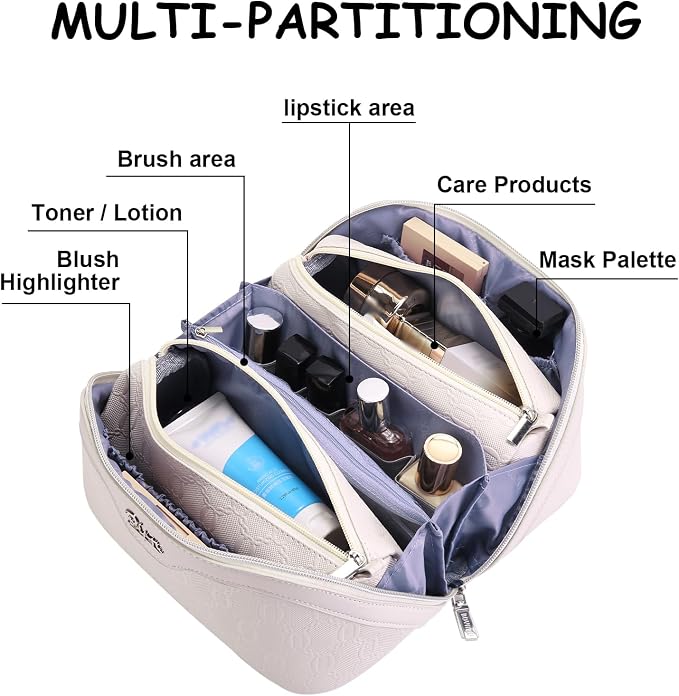 BOYATU Travel Makeup Bag for Women: Cosmetic Organizer Bag with Compartments - Leather Make up Bags Set of 3 (G-2-White) - Image 7