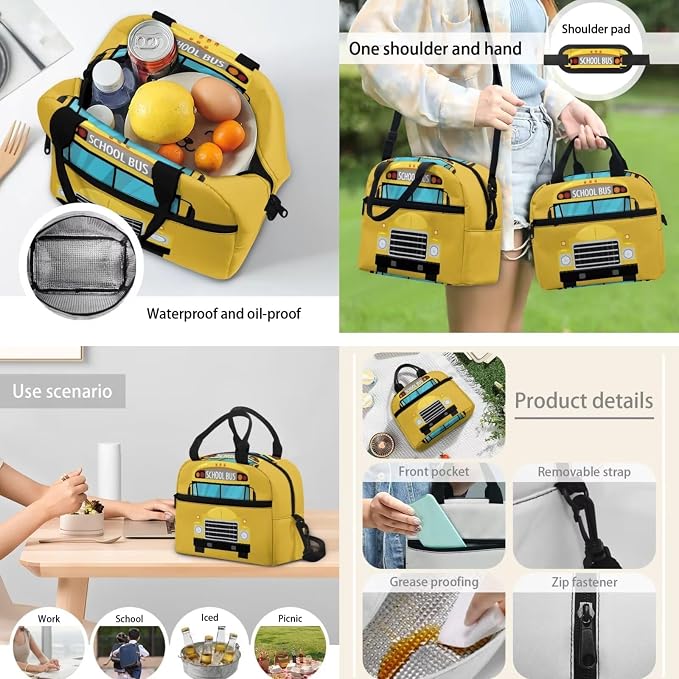 POLERO Yellow School Bus Backpacks Kids School Bookbag with Lunch Box Back to School Bus Print School Bags for Boys Girls Students - Image 5