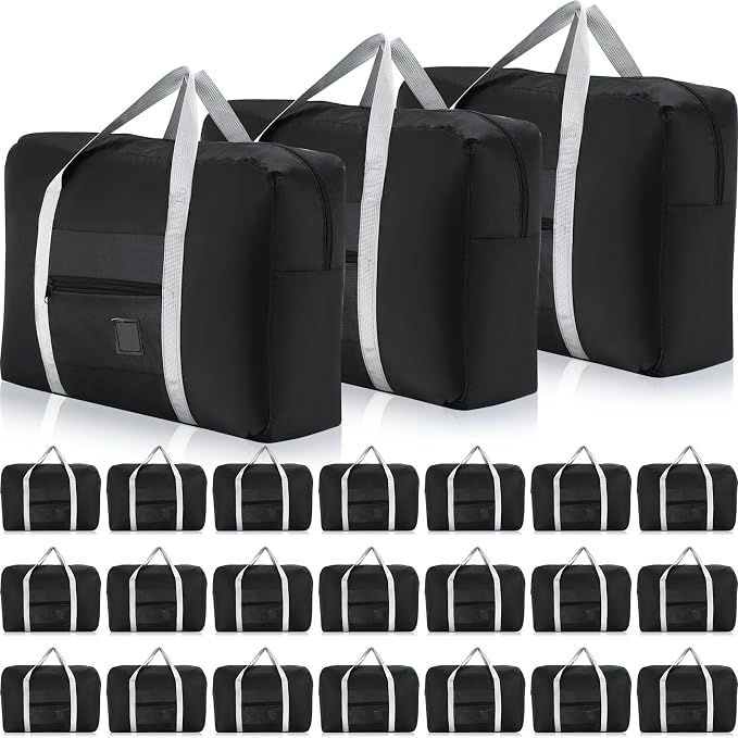 Sweetude 24 Pcs Travel Duffel Bags Bulk Foldable Luggage Bag Women Men Waterproof Carry Tote with Trolley Sleeve for Gym, Overnight, Airlines(Black) by Sweetude
