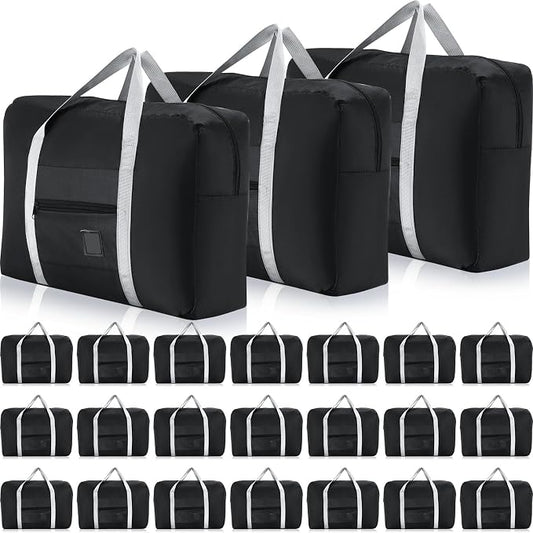Sweetude 24 Pcs Travel Duffel Bags Bulk Foldable Luggage Bag Women Men Waterproof Carry Tote with Trolley Sleeve for Gym, Overnight, Airlines(Black) by Sweetude