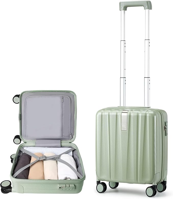 Hanke 14 Inch Underseat Carry On Luggage with Wheels Hard Shell Suitcases Carry On Bag Lightweight Small Mini Suitcase Travel Luggage for Travel（Bamboo Green） by Hanke