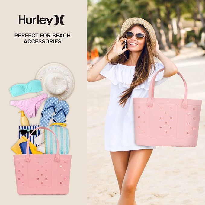 Hurley Rubber Tote Bag - Beach Bags Waterproof Sandproof, Easy-Clean Freestanding EVA Plastic, Hose-Clean, Sizes 16"-19" - Image 4