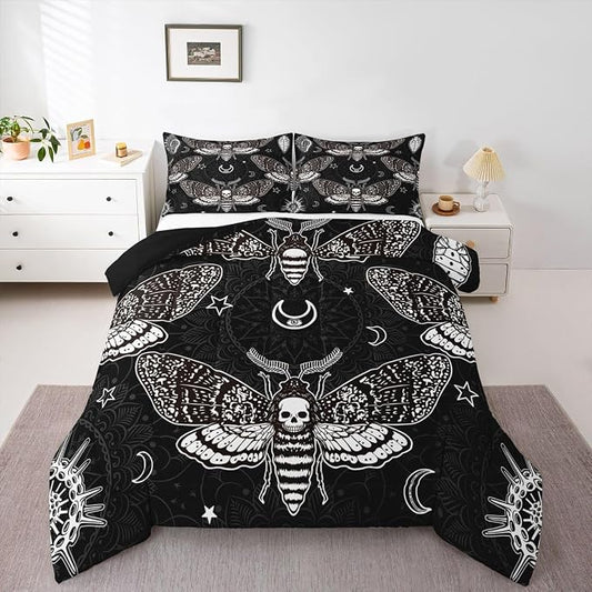 Erosebridal Gothic Bedding Set - Full Skull Moth Duvet Set for Teens & Adults - Boho Mandala Pattern - Halloween Bedroom Decor (1 Comforter + 2 Pillowcases) by Erosebridal