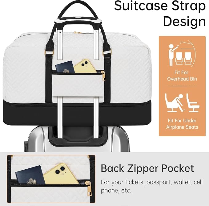 Weekender Bag for Women, 5 Pcs Set Carry on Overnight Bag, 21" Travel Duffel Bag with Waterproof Shoe Compartment for Weekend Travel Business Trip - Image 4