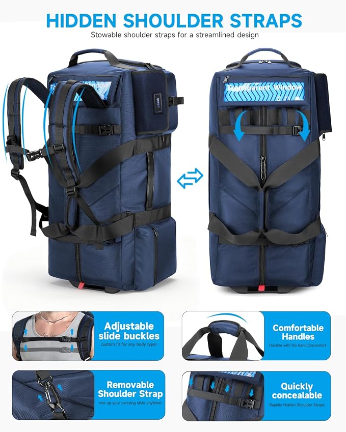 Foldable 90L Rolling Duffle Bag with Wheels | Large Travel Duffle Bag with Shoes Compartment Waterproof Bag for Gym, Weekend & Overnight Trips | Includes 3 Packing Cubes - Image 3