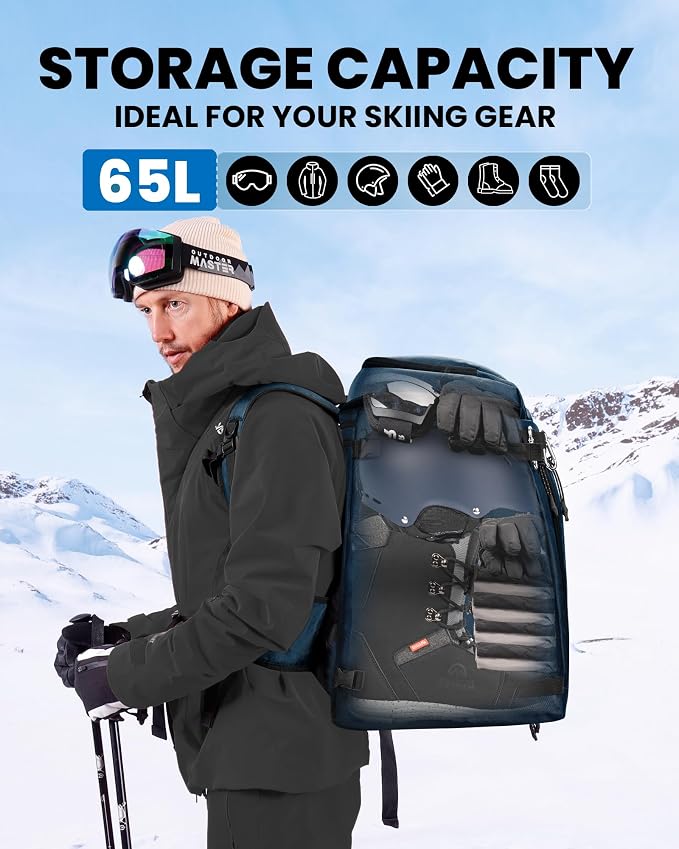 OutdoorMaster Ski Boot Bag, Snowboard Boots Travel Backpack for Helmet, Ski Shoes, Goggles, Gloves and Accessories, Waterproof Exterior & Bottom - Image 3