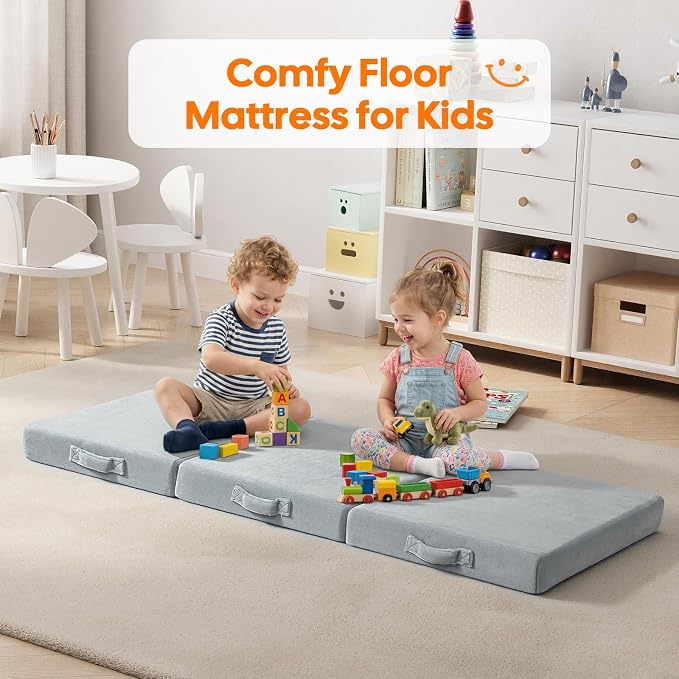 MeMoreCool Foldable Floor Mattress for Kids Trifold, 75x25 Inch Grey | Trifold futon floor mattress for playroom, reading nook and travel, washable - Image 6
