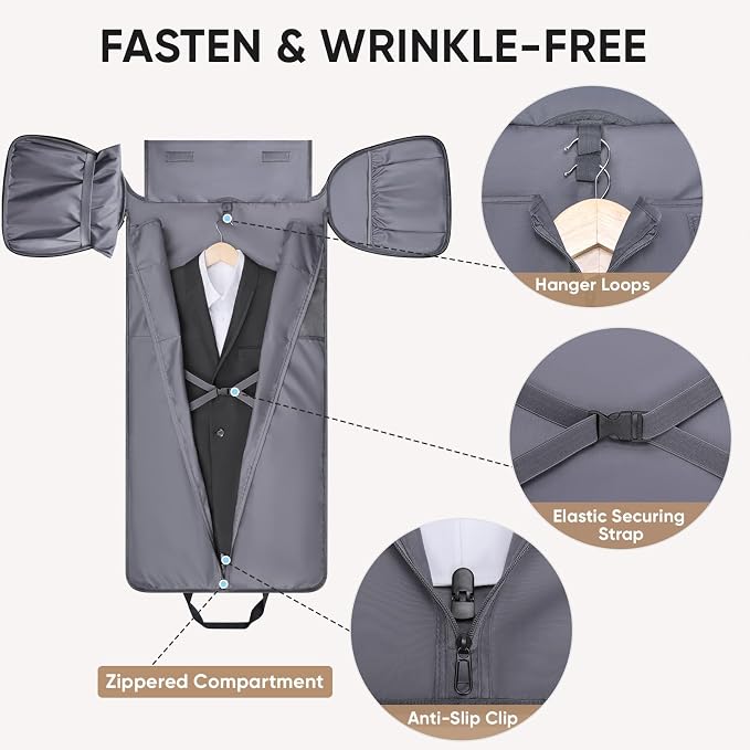 BALEINE Travel Garment Bag, Travel Suit Bag for Men, Water Resistant Carry on Garment Bag for Hanging Clothes, Garment Duffel Bag for Travel Business (Dark Gray-Convertible) - Image 4