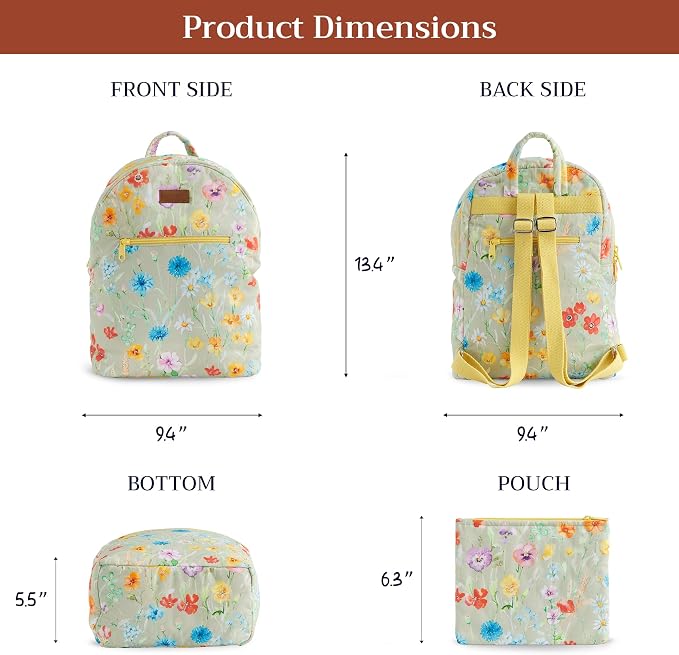 Maison d' Hermine Backpack for Women Men Cotton Shoulder Multipurpose Rucksack with Small Pouch Lightweight Multi Pocket Bag for Travel Work Beach Perfect for Spring Summer (Summer Whisper - Aloe) - Image 4