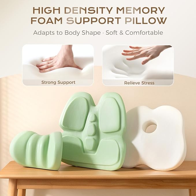 Coverado Truck Seat Cushion and Lumbar Support Headrest Pillow Memory Foam Ergonomic Car Cushion Back Neck Support Pillow Sciatica & Back & Tailbone Pain Relief Car Cushions for Driving Coffee&Beige - Image 6