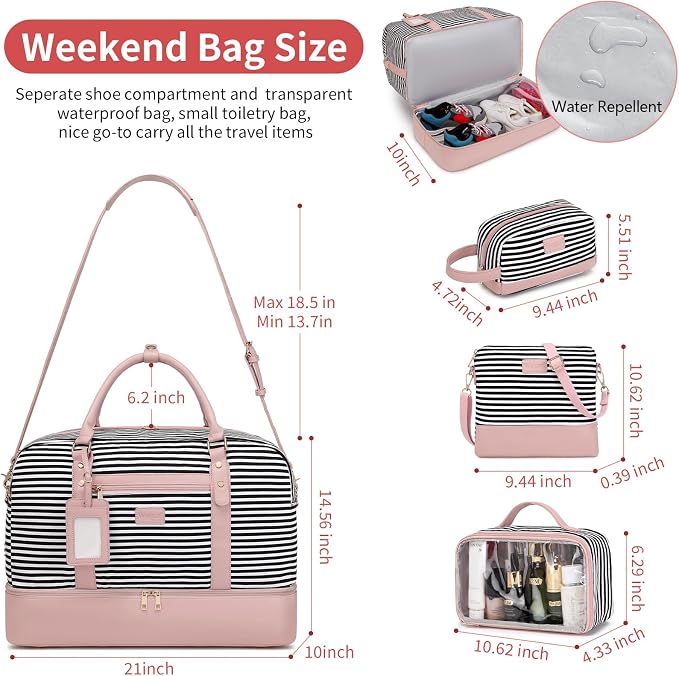 Wogarl 4PCS Weekender Bags for Women Large Overnight Weekend Travel Duffel Carry on Shoulder with Shoe Compartment Canvas Toiletry Bag for Travel Business Gym - Image 3