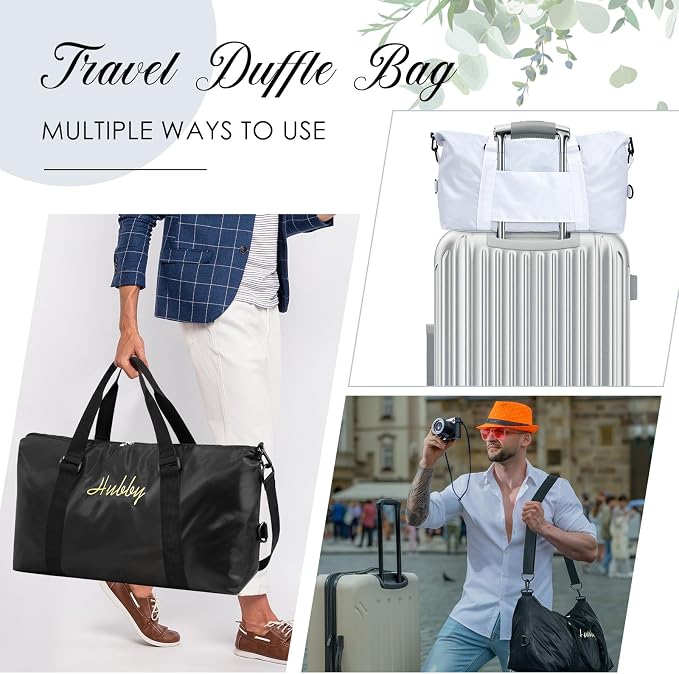 Sanwuta 2 Pcs Mr Mrs Duffel Travel Bag Set Wedding Honeymoon Gift for Bride Groom Weekender Gym Tote Bridal Shower Gifts(Wifey Hubby) - Image 7