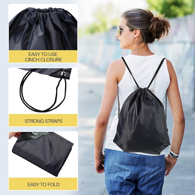 Shappy Drawstring Backpack Bulk Sports Gym Cinch Bag Polyester String Bag for Men Women(10 Colors,100 Pcs) - Image 2