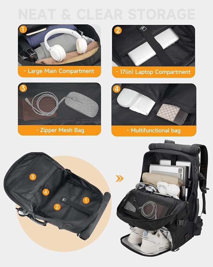 Travel backpack for men,60L Extra Large Carry on Backpack Durable Convertible Duffle Bag with Shoe Compartment Fit for 17 Inch Laptop for travel, camping,Weekender Hiking - Image 6