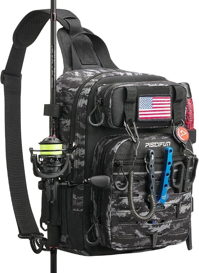 Piscifun Fishing Backpack Tackle Bag with 2 Rod Holders, Multi-Compartment Storage, MOLLE System, Water-Resistant Lightweight Outdoor Pack by Piscifun