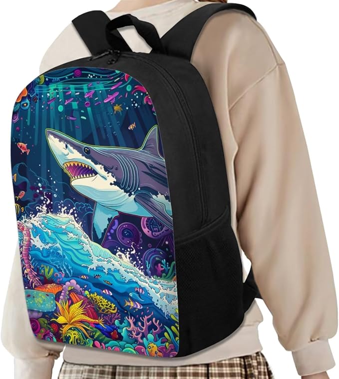 17 Inch Animal Print School Backpack And Lunch Box Set for Kids Lightweight Undersea Shark Backpack for Boys Girls Sturdy School Bag with Insulated Lunchbox Pencil Case Student Bookbag - Image 2
