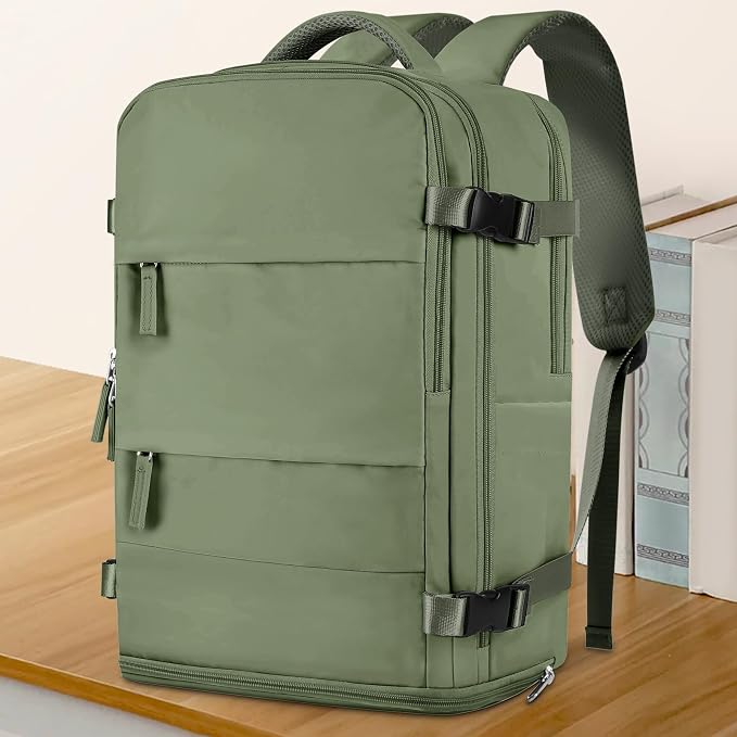 coowoz Large Travel Backpack For Women Men,Carry On Backpack Flight Approved,Hiking Backpacks Waterproof Outdoor Rucksack Casual Daypack Travel Bag Essentials Personal Item Backpack(Gray Green) - Image 2