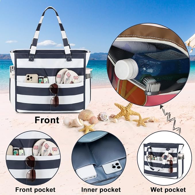 Bluboon Waterproof Beach Tote Pool Bags for Women Ladies Extra Large Carry On Bag With Wet Compartment for Weekender Travel - Image 4