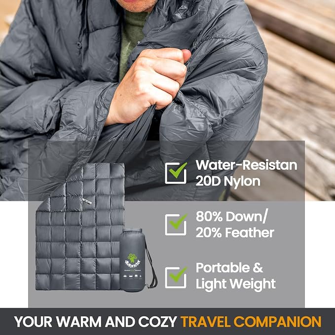 4Monster Down Camping Blanket, 650 Fill Power Ultralight Packable Puffy Blanket, Warm, Waterproof & Windproof Outdoor Quilt for Backpacking, Travel, Stadium, Beach - Image 3