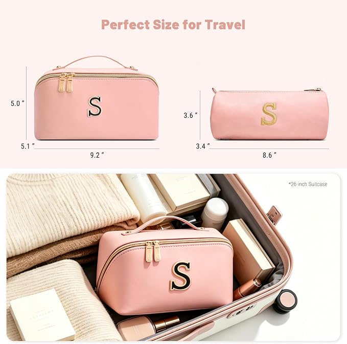 BOYATU Makeup Bag Gift for Women: 3-in-1 Travel Personalized Cosmetic Bag | Initial Make up Bag - Monogram A-Z - Vegan Leather Flat Open Toiletry Organizer - Ideal Gift Set for Birthday Graduation - Image 8