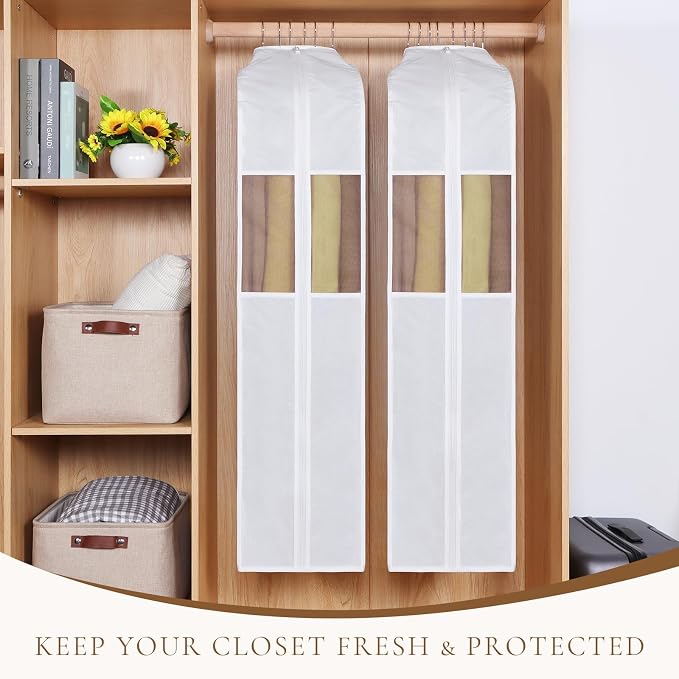 Univivi Premium Cotton Garment Bags for Hanging Clothes and Storage, 50 Inch Washable Garment Bags for Storage with Extra Large 10" Gusset & Clear Window - Perfect for Suits, Coats, Jackets - 4 Pack - Image 3