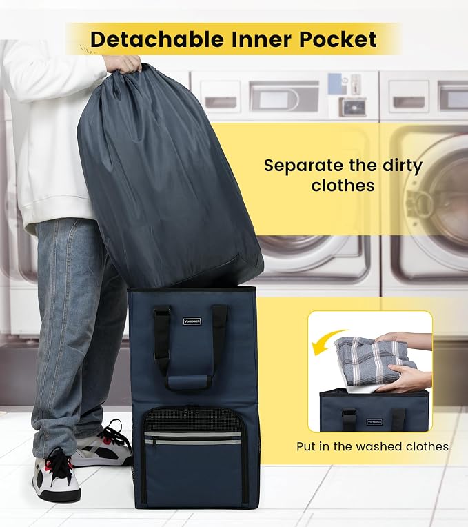 Vorspack Laundry Bag Backpack - Extra Large Laundry Bags with Shoulder Straps Heavy-duty 2 in 1 Laundry Hamper Basket for College Dorm Camp Laundromat Room Essentials - Blue - Image 5