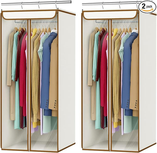 Univivi Garment Bags for Hanging Clothes, Large Clothes Storage Bags Closet Organizer with Clear Window, Premium Hanging Garment Storage Bag for Suits, Coats, Dresses, 40", 2 Pack (Beige) by Univivi