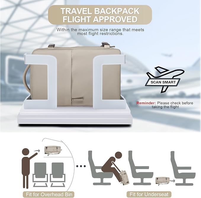 coofay Laptop Travel Backpack For Women Men Airline Approved Carry On Bags For Airplanes Underseat Luggage Backpack For Traveling On Airplane Personal Item Travel Bag For Airlines Light Brown - Image 2