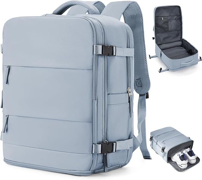 coowoz Large Travel Backpack Carry On for Women Man Waterproof Gym Backpack with Laptop Compartment Mochila de Viaje Teacher Personal Item Backpacks Rucksack Airplane Accessories Must Haves Gray Blue by coowoz
