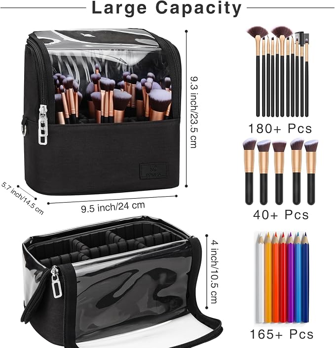 Makeup Brush Bag, Makeup Brush Holder Travel Stand-up Makeup Cup Large Makeup Brush Organizer Case Professional Cosmetic Bag Artist Storage Bag with Adjustable Divider (Large, Black) - Image 4