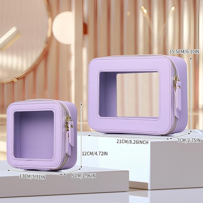 Clear Makeup Bag Set Travel Cosmetic Bag and Toiletry Bag Women's Purse Pouch Cosmetic Stroage Organizer Case with Zipper Car Essentials (Purple, M+Mini) - Image 4
