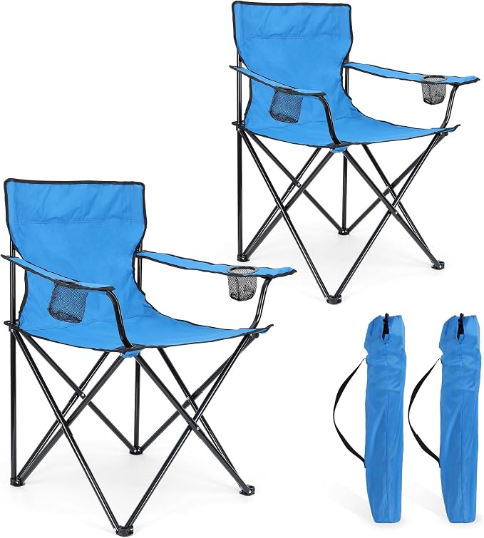 HaSteeL Foldable Camping Chair Set of 2, Folding Camp Chairs & Carrying Bags for Adults, Portable for Lawn, Outdoors, Fishing, Hiking, Travel, Picnic, Beach, Oversized & Supports 275lbs (Blue) by HaSteeL