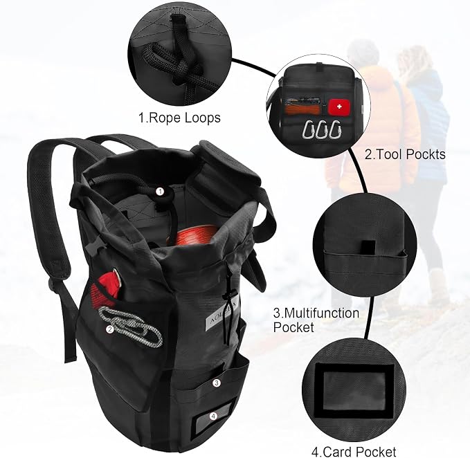 AOLEBA Arborist Rope Storage Bag Tree Climbing Rock Rope Bucket Backpack Rope Storage Bag Large Capacity 1680D Thicken Nylon Material with Hand Straps, Side Pockets - Image 3