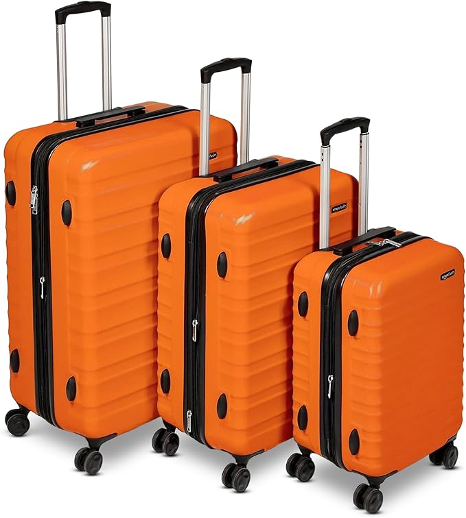 Amazon Basics 3-Piece Hardshell Spinner Luggage Set (21", 26", 30"), Expandable, Scratch-Resistant Surface, Four Multi-directional Wheels, Orange by AmazonBasics