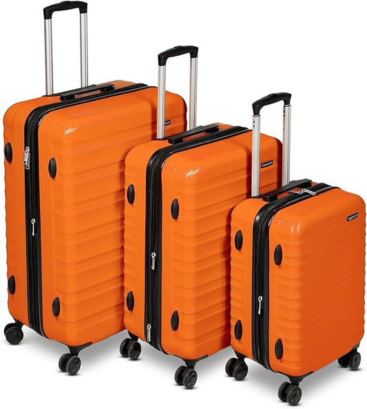 Amazon Basics 3-Piece Hardshell Spinner Luggage Set (21", 26", 30"), Expandable, Scratch-Resistant Surface, Four Multi-directional Wheels, Orange by AmazonBasics