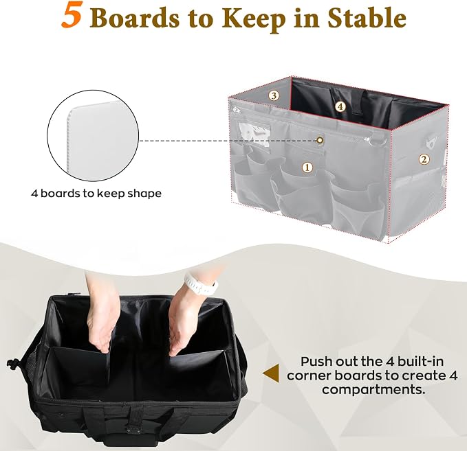 Rolling Cleaning Caddy Bag with Detachable Trolley, Multi-Functional Portable Cleaning Cart Supplies Organizer for Housekeeping and Domestic Cleaning, Cleaning Caddy with Wheels, Black - Image 5