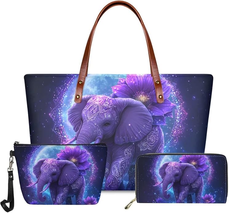GIFTPUZZ Women Tote Bag Women Wallet Portable Cosmetic Bag for Women Bag Set 3 Pack PU Leather Bags with Zipper by GIFTPUZZ