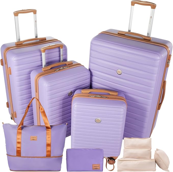Travelhouse 10-Piece Hardshell Luggage Set with Spinner Wheels & TSA Lock | Lightweight ABS+PC hardside set includes 16", 20", 24", 28" suitcases + cosmetic case + duffel bag + packing cubes by Travelhouse