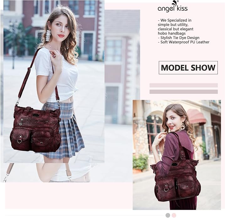 Angelkiss Purses Handbags for Women PU Tote Satchel Bags for Women Pockets Shoulder Bags… | PU - Image 3