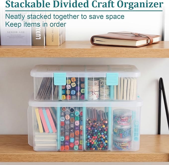 BTSKY Clear Plastic Dividing Storage Box with 4 Compartments Adjustable Storage Bin with Lid Plastic Craft Storage Container Multipurpose Sewing Box Art Supply Organizer, 13.3x8.1x3.4 Inches - Image 8