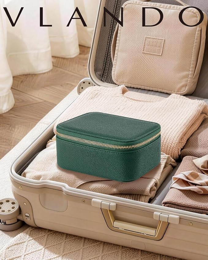 VLANDO Jewelry Box with 8 Velvet Jewelry Bags Travel Jewelry Storage Box Petal Hardware Jewelry Organizer for Necklace Rings Earrings Women Gifts for Christmas Birthday-Green - Image 9