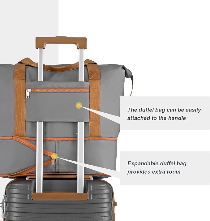 Joyway Carry On Luggage 20 Inch Expandable Suitcase with Spinner Wheel, 4 Piece Hard Shell Luggage Set with TSA Lock(Grey brown) - Image 8