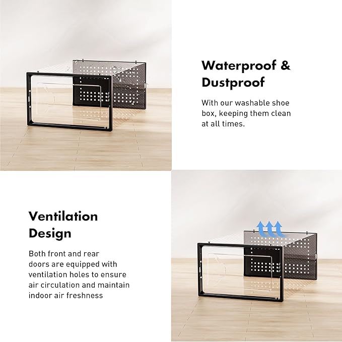 Foluck 15 Pack Shoe Storage Organizer Box Container Clear Plastic Stackable | Interlocking Design, Sturdy Dustproof Breathable, Fits Men's Size 9 Women's Size 10, for Closet Entryway Under Bed - Image 5