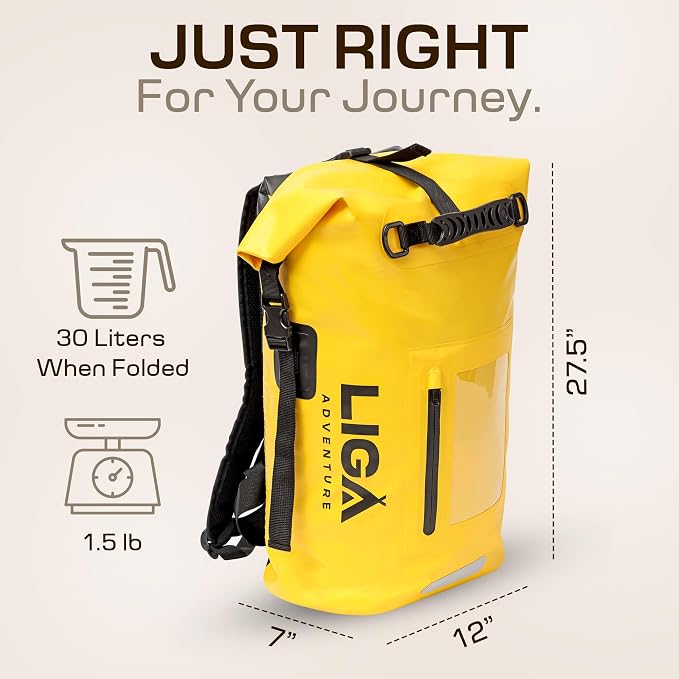 LIGA Waterproof Duffel Bag – 30L – Heavy Duty Roll-Top Closure – Fully Waterproof – Cushioned Comfort – Dry Bag for Hiking, Kayak, Travel, Biking, Camping, Fishing (Yellow) - Image 2
