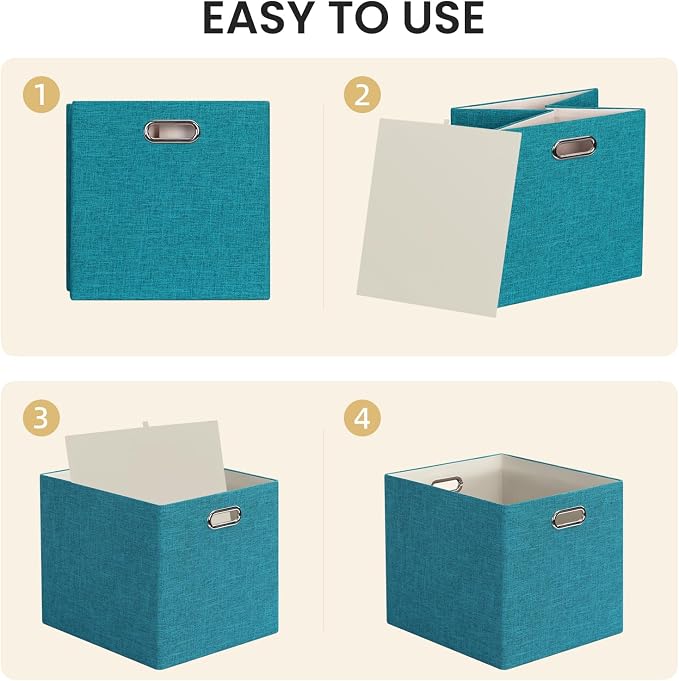 Posprica 3X Thicker Collapsible Storage Bins,13×15x13 Foldable Storage Cube Boxes Fabric Drawer for Closet Shelf Cabinet Bookcase, set of 4 (Bright Green) - Image 4