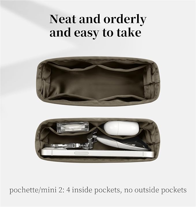 Women's Purse Organizer Insert - Satin & Lightweight Fabric with Inside Pockets, Portable for Commute, Travel, Shopping, and Evening, Multicolor Options, Fits for Kelly 20(Etoupe grey, KL20) - Image 3