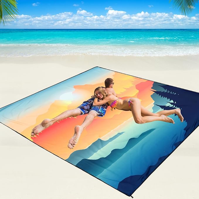 WIWIGO Beach Blanket Waterproof Sandproof Beach Mat 79" X 83"/10'x9'for 2-8 Adults Quick Drying Outdoor Picnic Mat Beach Accessories for Travel, Camping, Hiking by WIWIGO