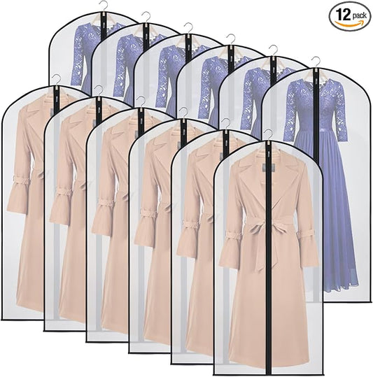 Garment Bags Clear Suit Bag for Closet Storage (60"12pcs-Black Edges) by Kntiwiwo