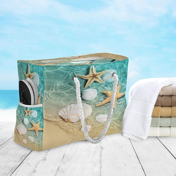 senya Large Beach Shoulder Bags Canvas Tote Water Resistant for Gym Travel Daily - Image 3