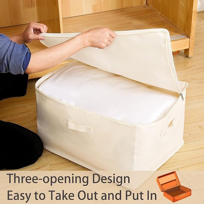 Canvas Comforters Bags Closet Organizers and Storage for Quilts Clothes Organization Containers Bins with Sturdy Zipper, Clear Window 75L for Sweaters Blankets Storage Bedroom Collapsible 6Pack - Image 7